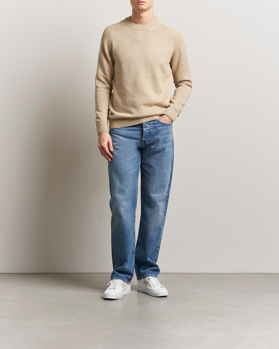 Herren | Pullover | KnowledgeCotton Apparel | Plain Knitted Cotton Crew Light Feather Grey