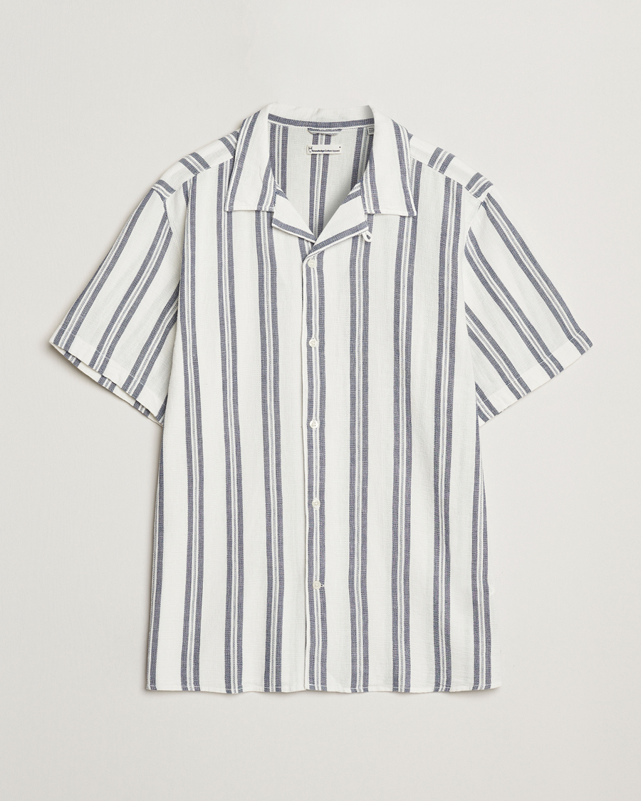 Herren | Hemden | KnowledgeCotton Apparel | Box Short Sleeve Stripe Shirt Blue