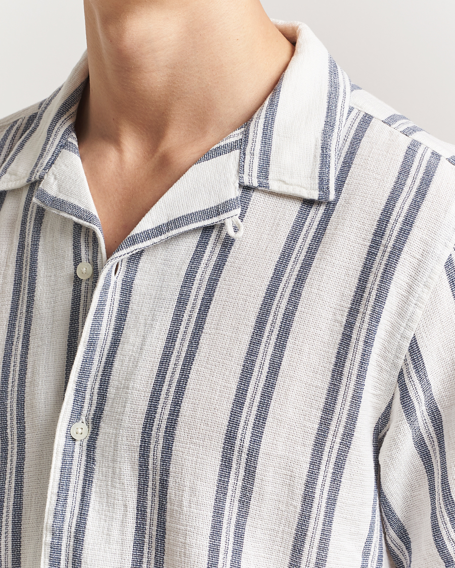 Herren | Hemden | KnowledgeCotton Apparel | Box Short Sleeve Stripe Shirt Blue