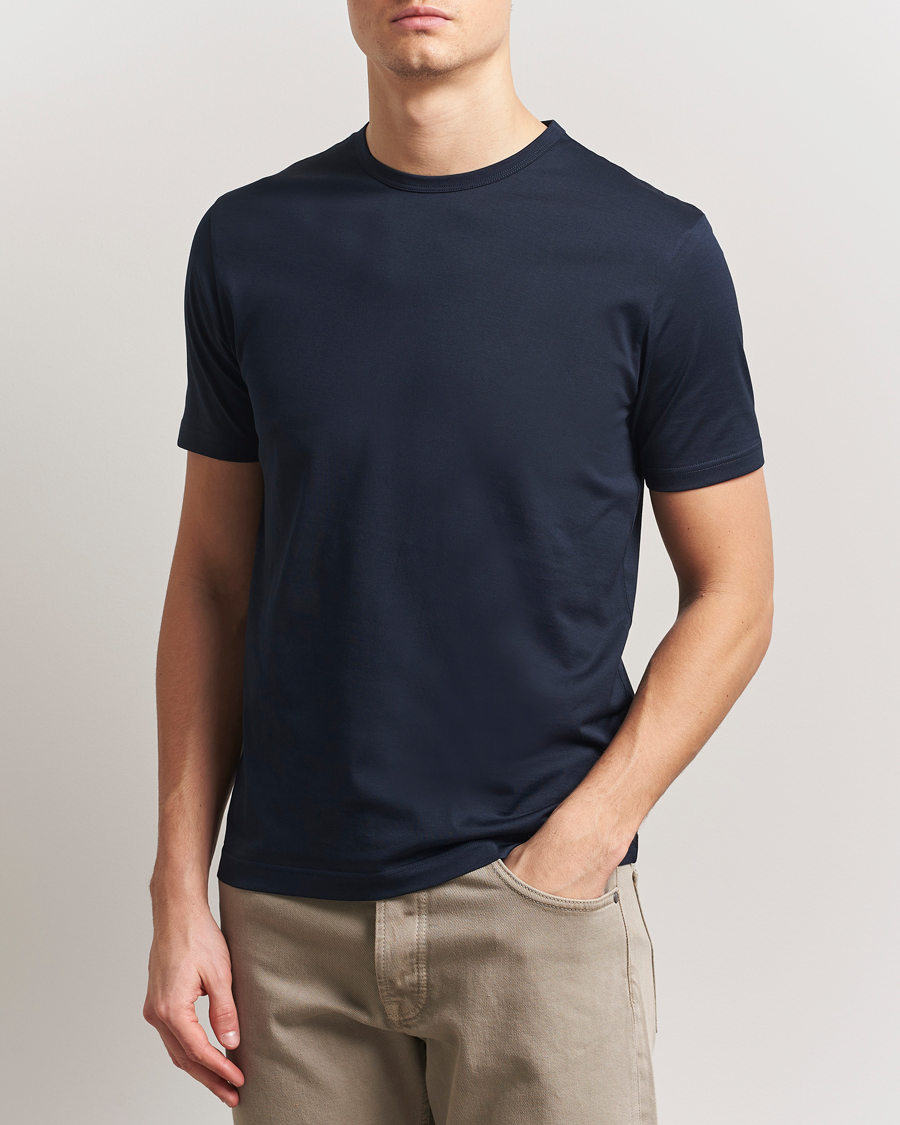 Herren | T-Shirts | Sunspel | Crew Neck Q82 Cotton T-Shirt Midnight Navy
