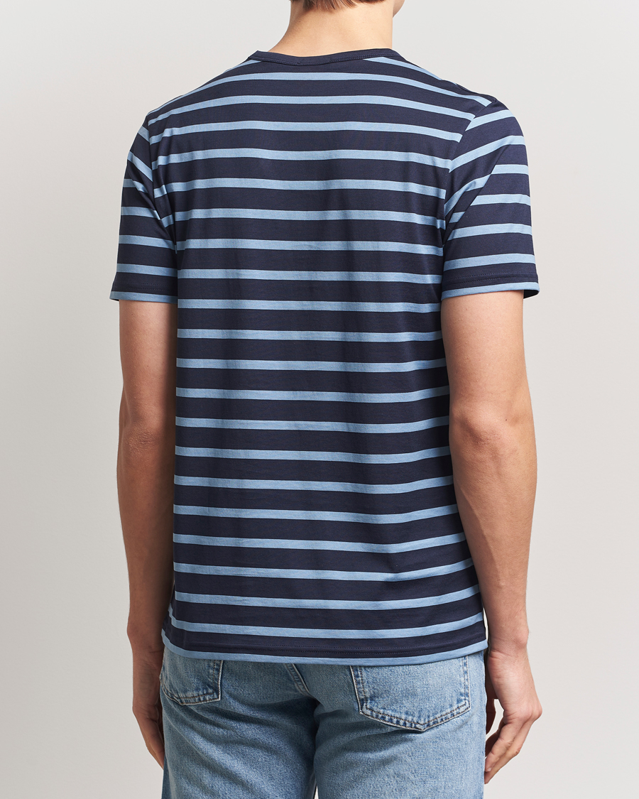 Herren | T-Shirts | Sunspel | Striped Crew Neck Q82 Cotton T-Shirt Navy/Como Blue