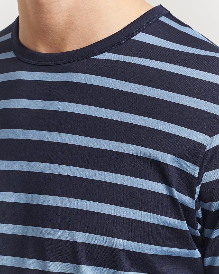 Herren | T-Shirts | Sunspel | Striped Crew Neck Q82 Cotton T-Shirt Navy/Como Blue