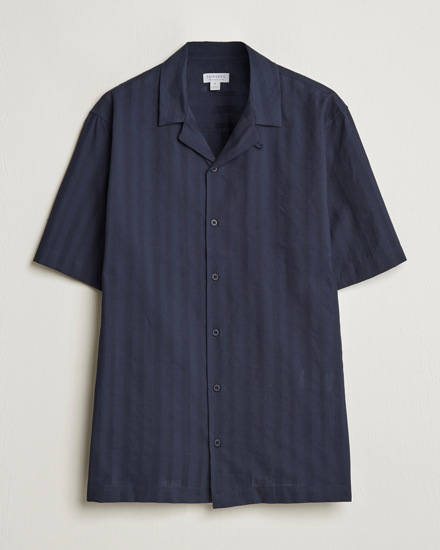 Herren | Hemden | Sunspel | Embroidered Cotton Camp Shirt Navy