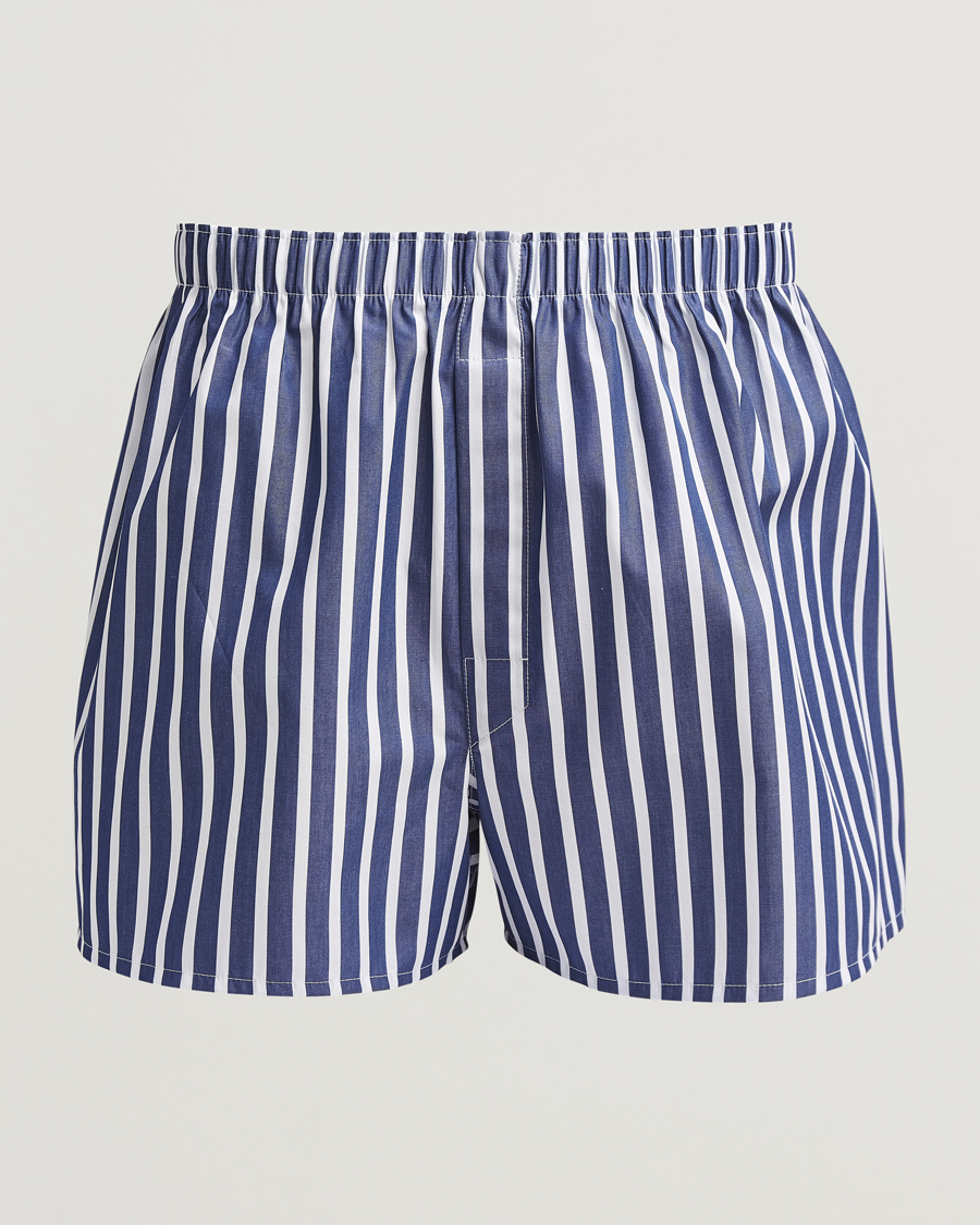 Herren | Unterwäsche | Sunspel | Classic Woven Cotton Boxer Shorts Navy/White Stripe
