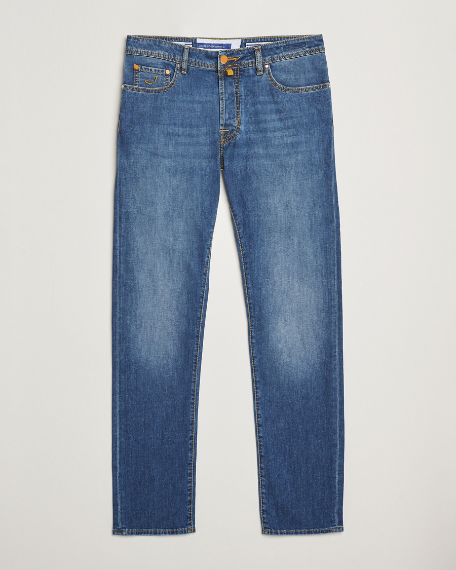 Herren | Jeans | Jacob Cohën | Bard Slim Fit Denim/Linen Jeans Mid Blue