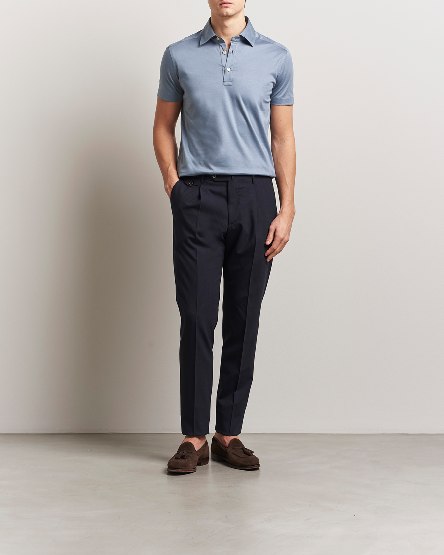 Herren | Poloshirts | Kiton | Short Sleeve Jersey Polo Steel Blue