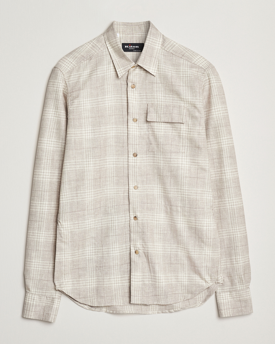 Herren | Hemden | Kiton | Virgin Wool Check Overshirt Beige