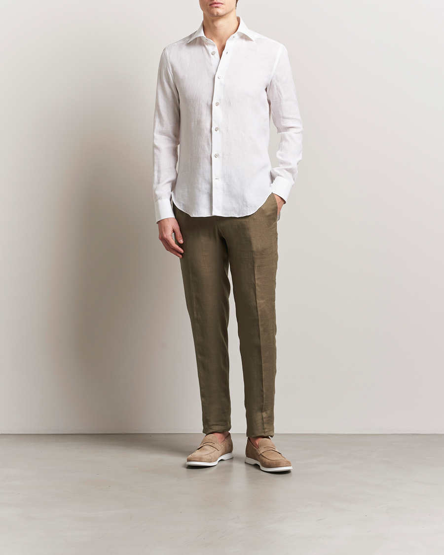 Herren | Hemden | Kiton | Linen Sport Shirt White