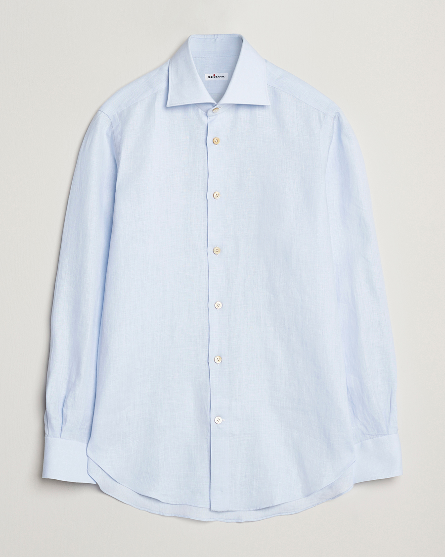 Herren | Hemden | Kiton | Linen Sport Shirt Light Blue
