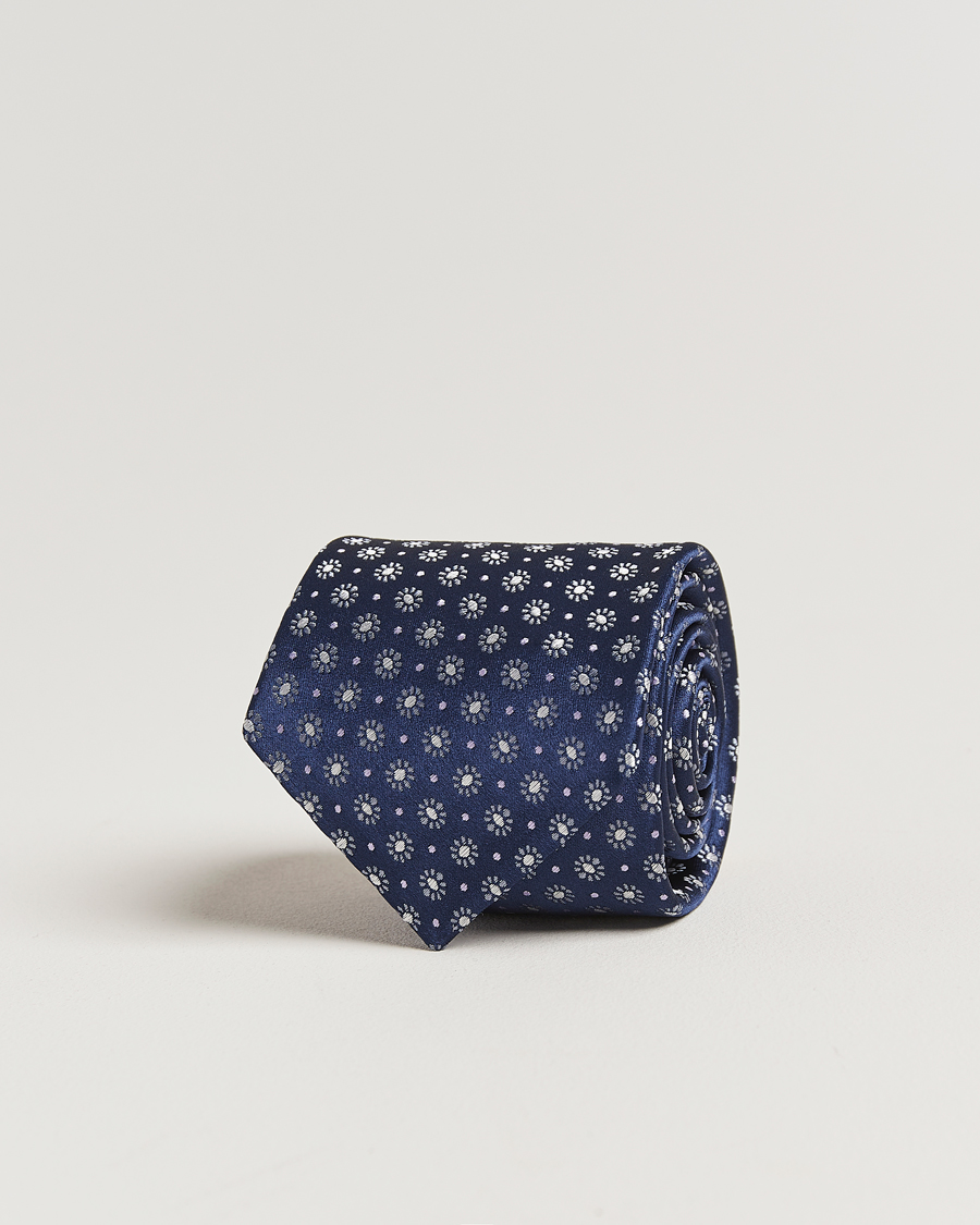 Herren | Kiton Flower Jacquard Silk Tie Navy | Kiton | Flower Jacquard Silk Tie Navy