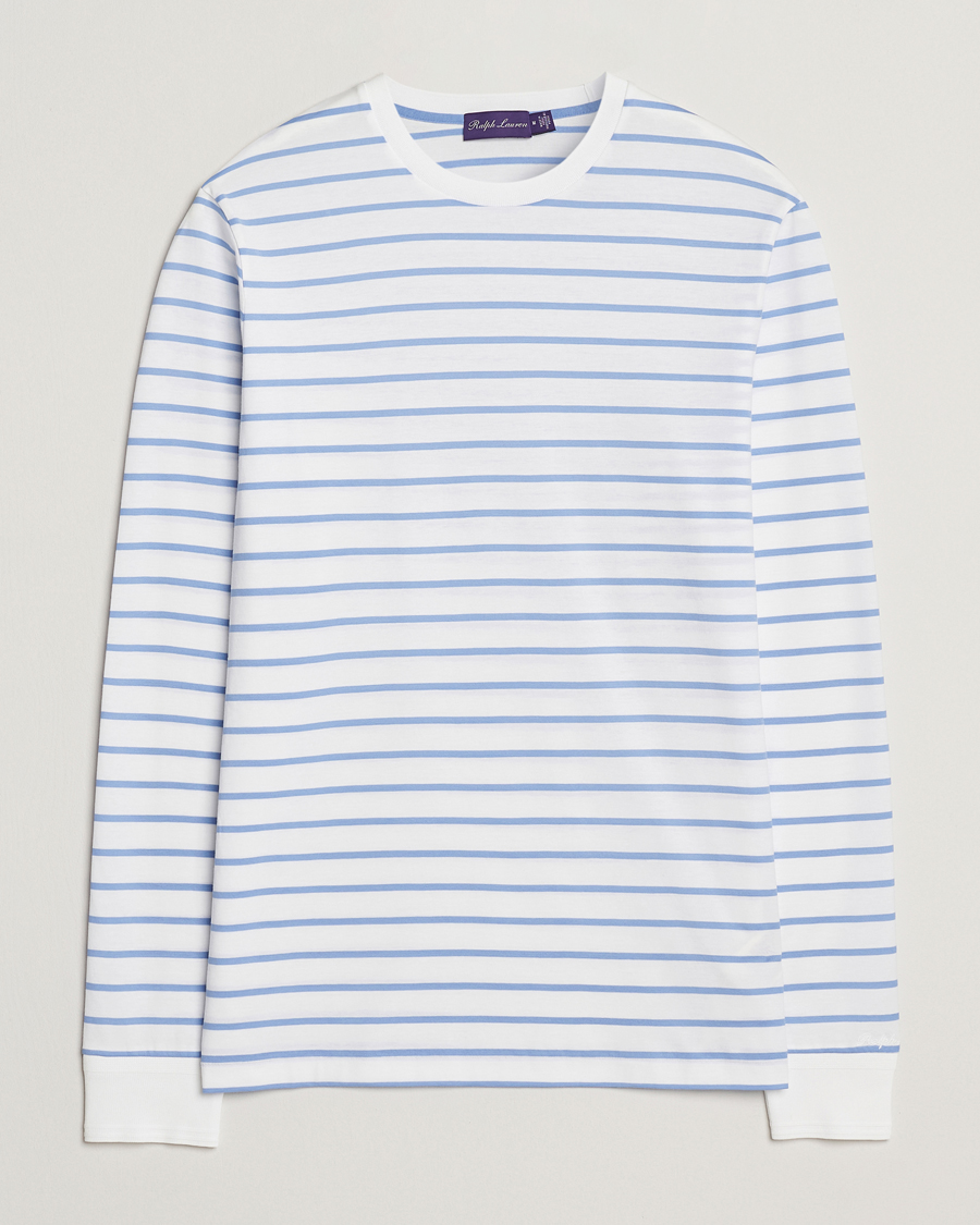 Herren | T-Shirts | Ralph Lauren Purple Label | Long Sleeve Striped T-Shirt White/Cornflower