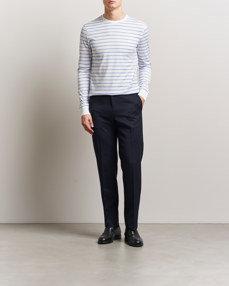 Herren | T-Shirts | Ralph Lauren Purple Label | Long Sleeve Striped T-Shirt White/Cornflower