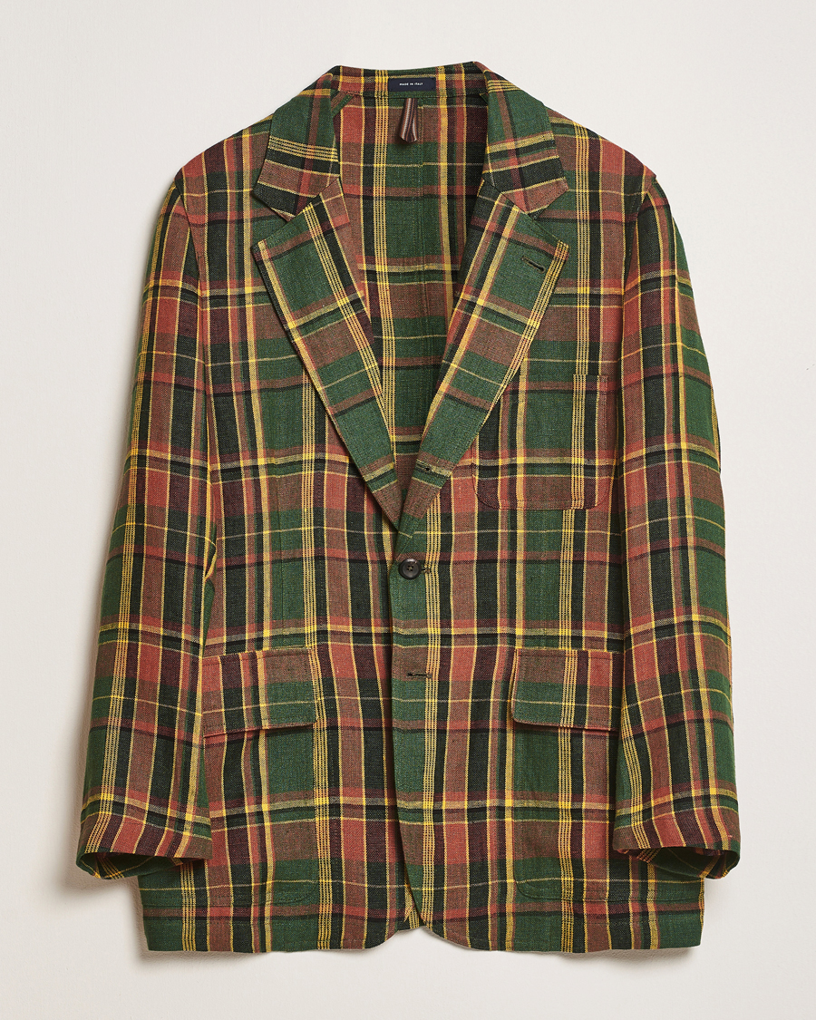 Herren | Sakkos | Drake's | MKI Linen Madras Games Blazer Brown/Green