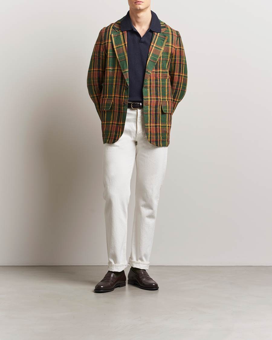 Herren | Sakkos | Drake's | MKI Linen Madras Games Blazer Brown/Green