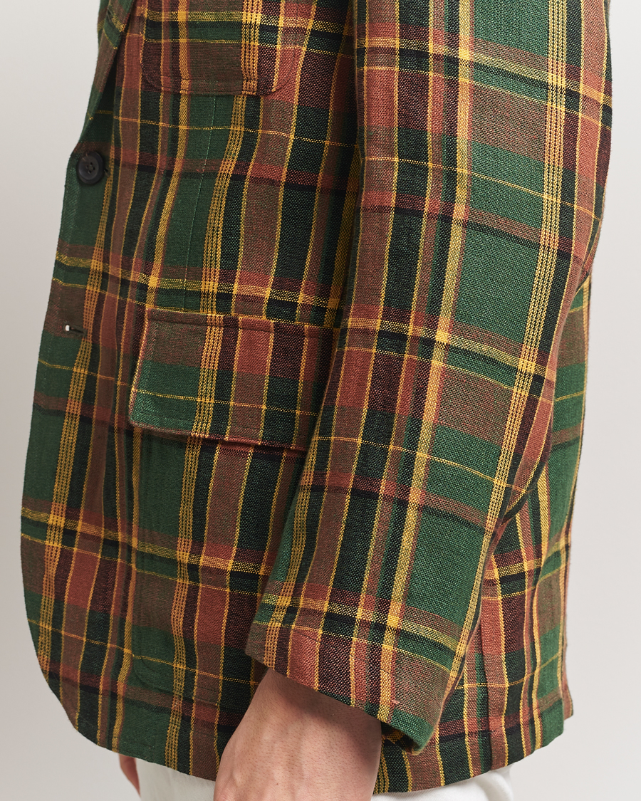 Herren | Sakkos | Drake's | MKI Linen Madras Games Blazer Brown/Green