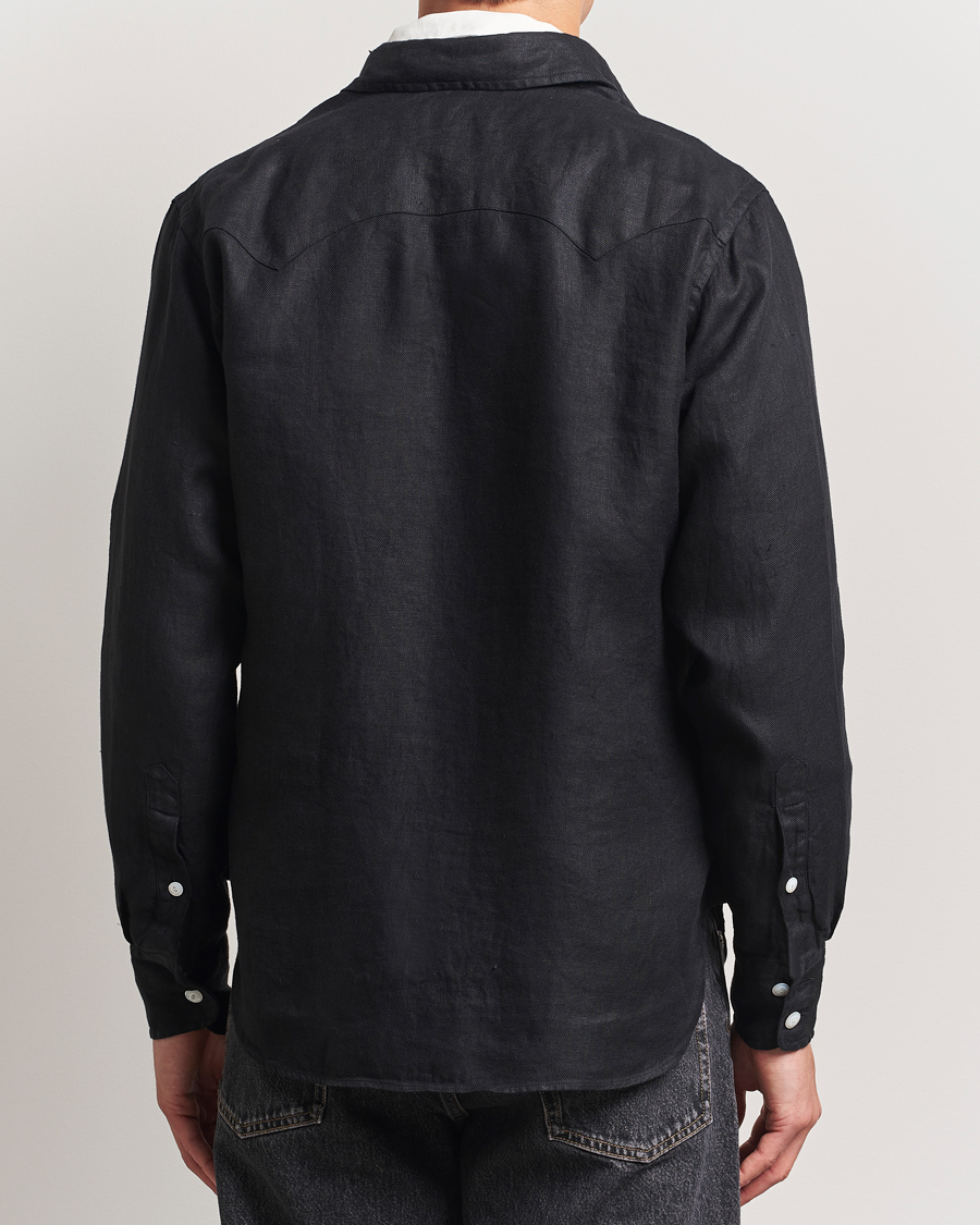 Herren | Hemden | Drake's | Linen Twill Western Shirt Black
