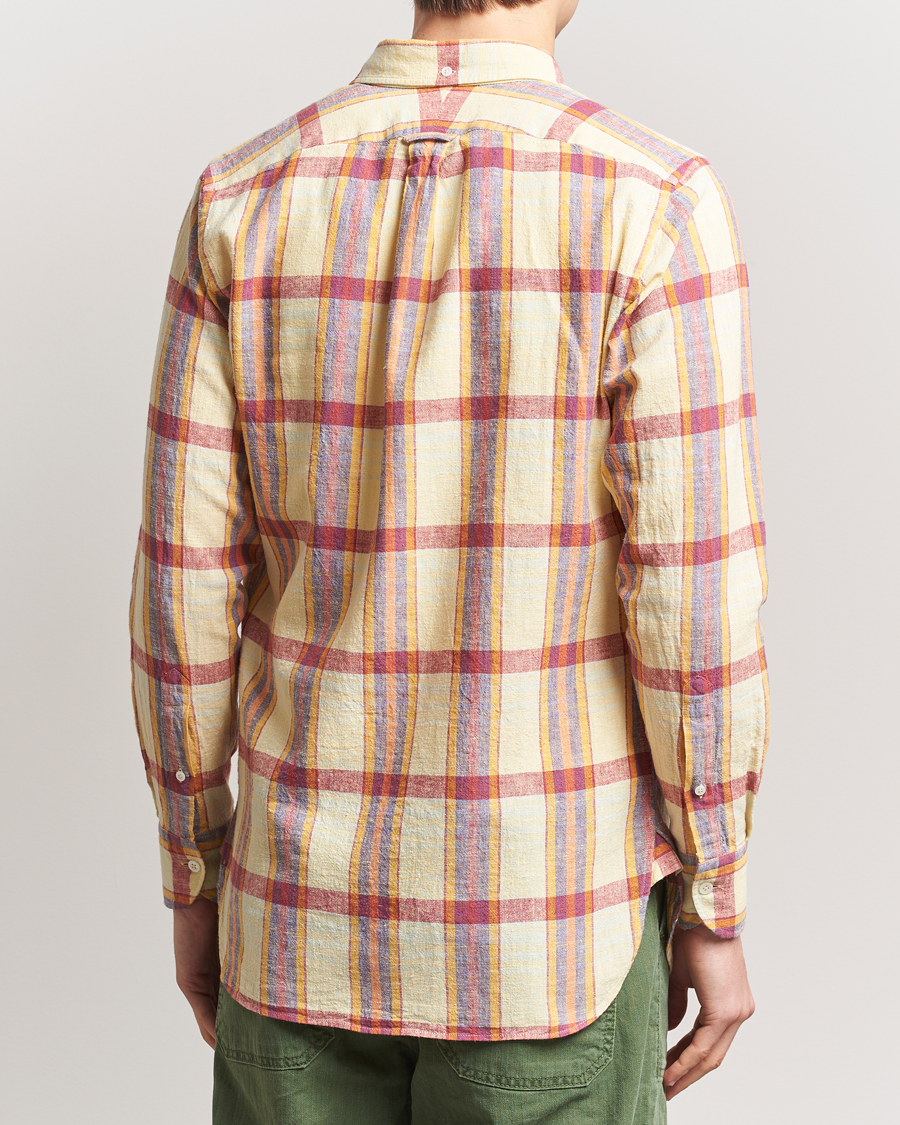 Herren | Hemden | Drake's | Madras Cotton/Linen Button Down Shirt Yellow/Red/Navy