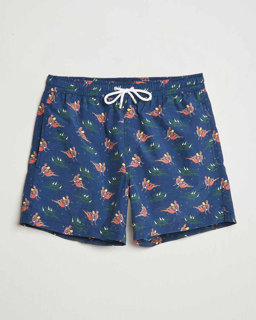 Herren | Badehosen | Drake's | Bathers Print Drawstring Swimshorts Navy