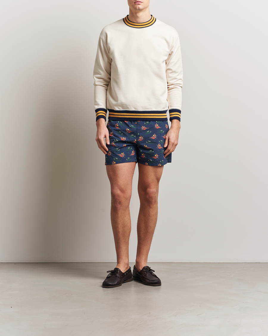 Herren | Badehosen | Drake's | Bathers Print Drawstring Swimshorts Navy