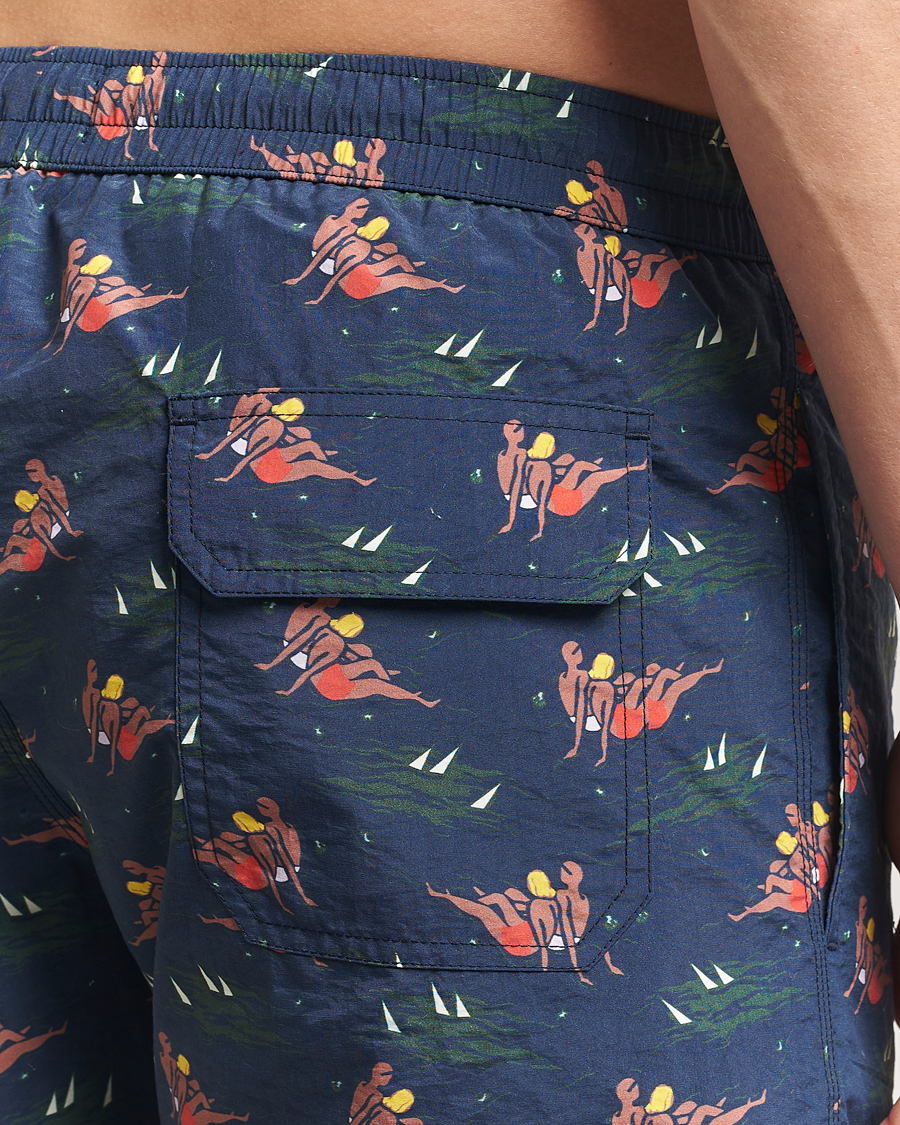 Herren | Badehosen | Drake's | Bathers Print Drawstring Swimshorts Navy