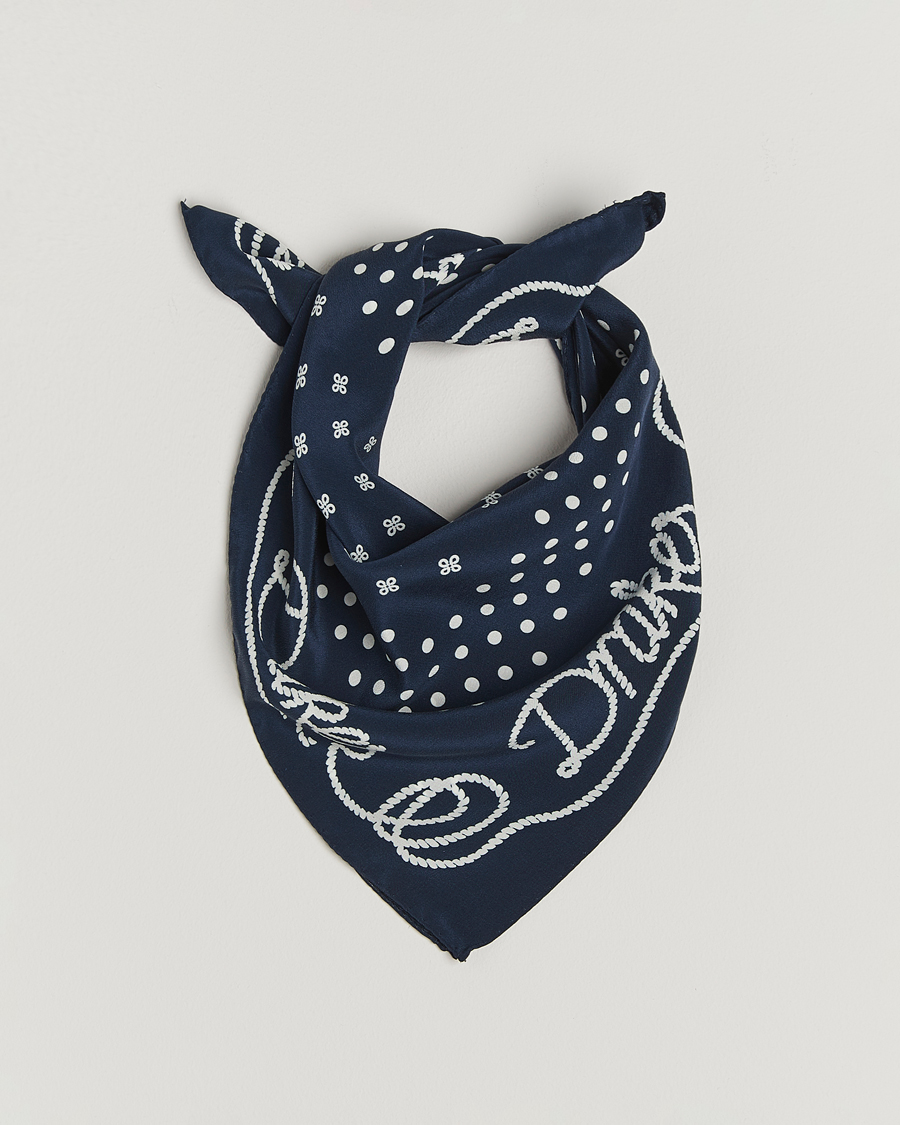 Herren | Drake's Robe Border Silk Bandana Navy | Drake's | Robe Border Silk Bandana Navy