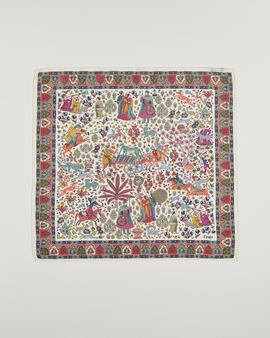 Herren | Drake's Floral Moghul Bandana Ecru/Navy/Magenta | Drake's | Floral Moghul Bandana Ecru/Navy/Magenta