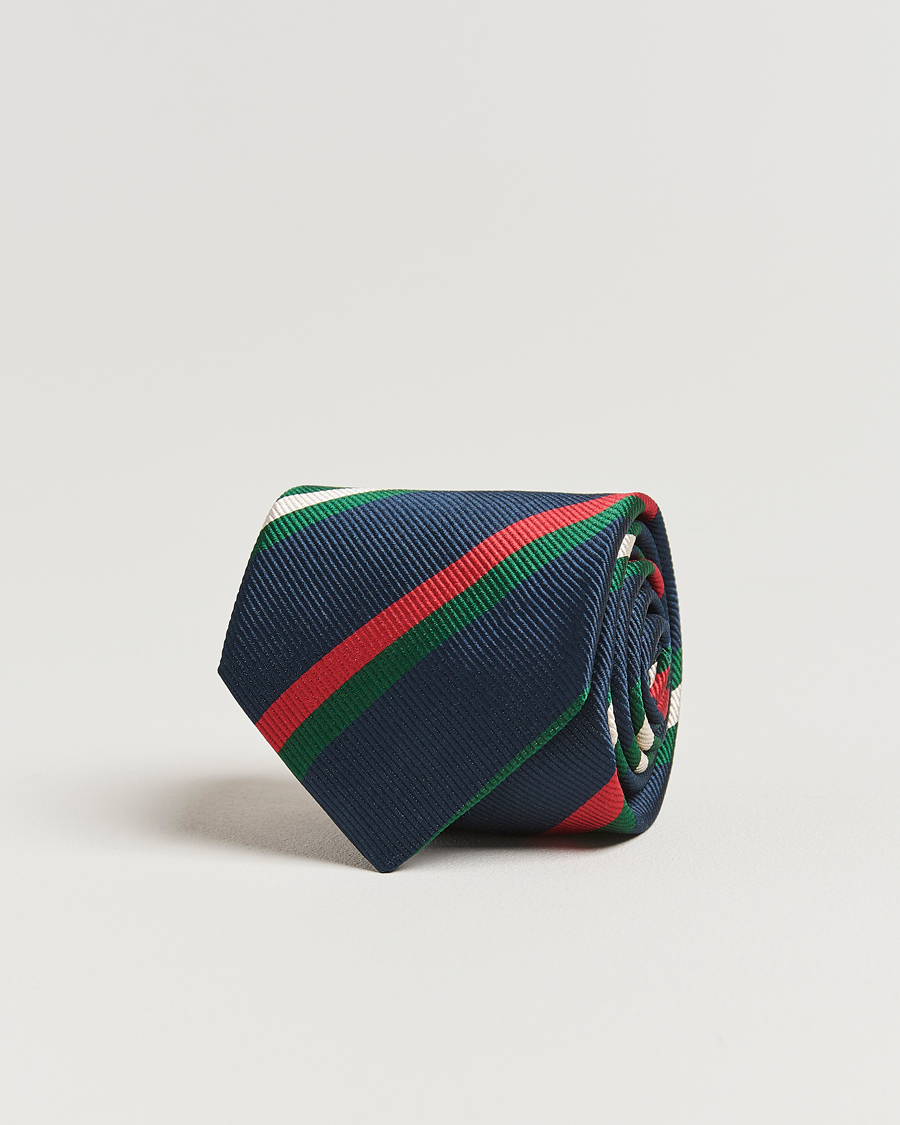 Herren | Drake's Classic Reppe Stripe Silk Tie Navy/Red/Green/White | Drake's | Classic Reppe Stripe Silk Tie Navy/Red/Green/White