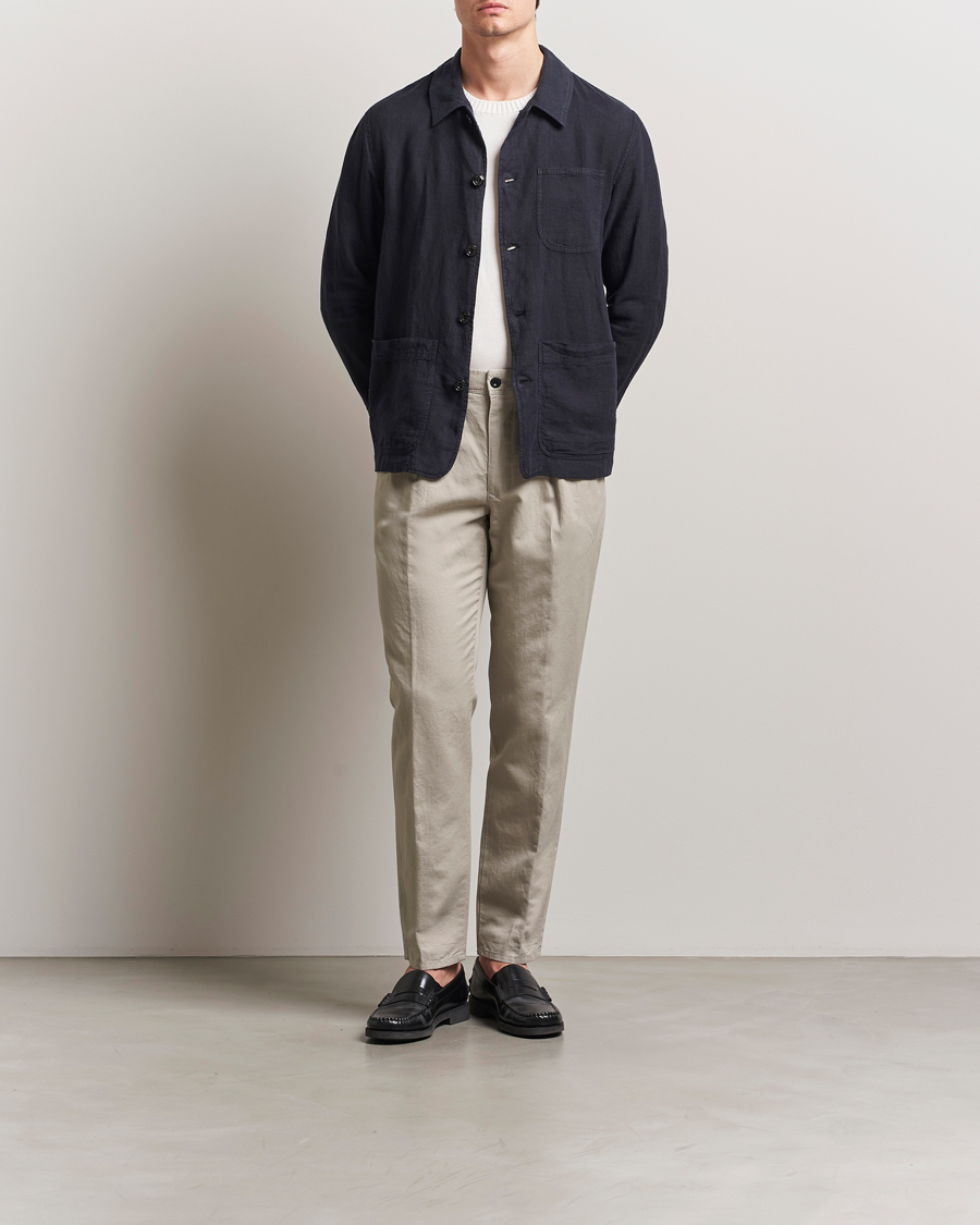 Herren | Hosen | Incotex | Tapered Fit Pleated Linen Slacks Light Beige