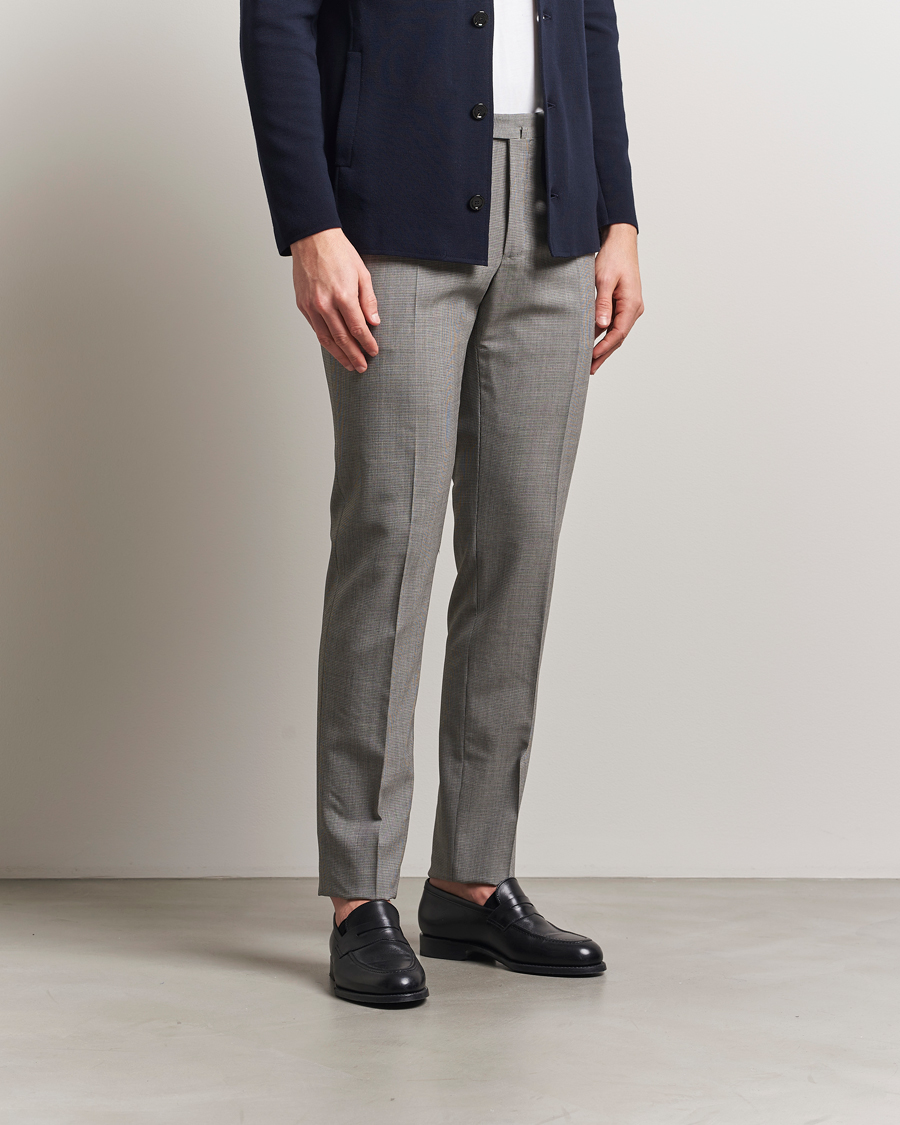 Herren | Hosen | Incotex | Slim Fit Micro Houndstooth Wool Trousers Light Grey