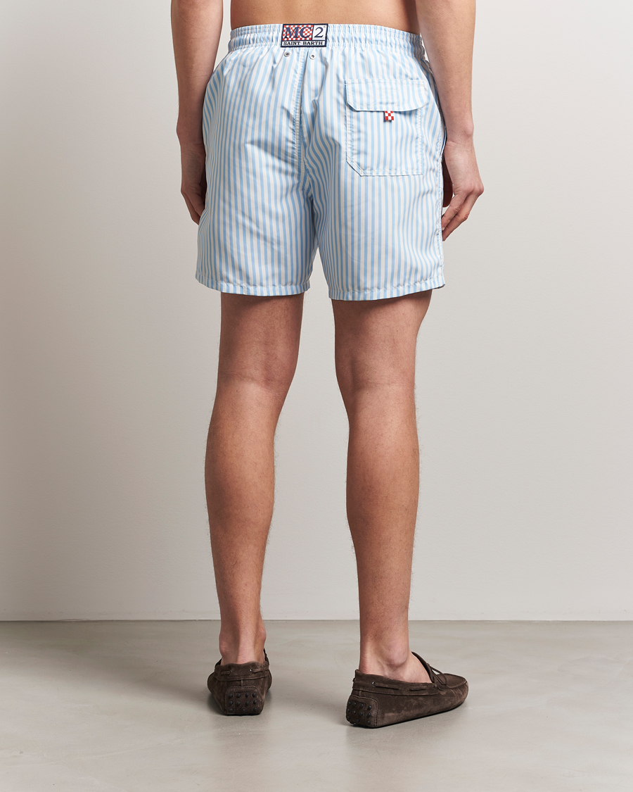 Herren | Badehosen | MC2 Saint Barth | Printed Nylon Swim Shorts Light Blue Stripes