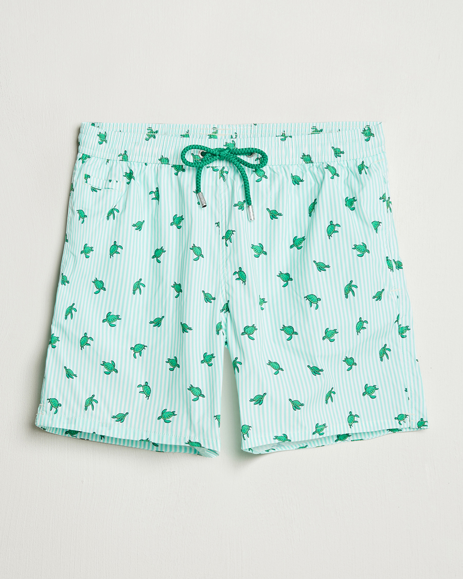 Herren | Badehosen | MC2 Saint Barth | Printed Nylon Swim Shorts Green Turtle Stripes