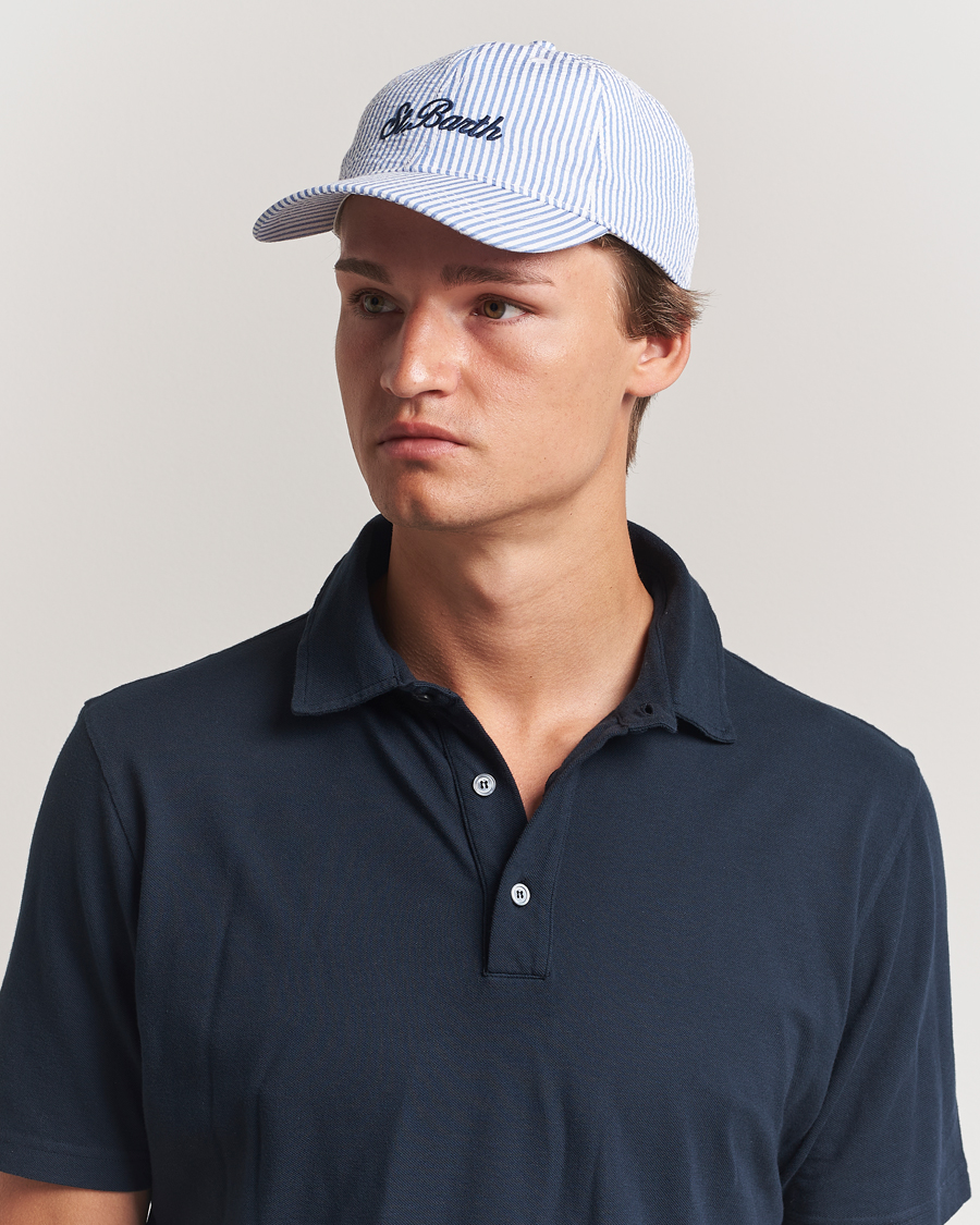 Herren | MC2 Saint Barth Seersucker Baseball Cap Blue Stripes | MC2 Saint Barth | Seersucker Baseball Cap Blue Stripes