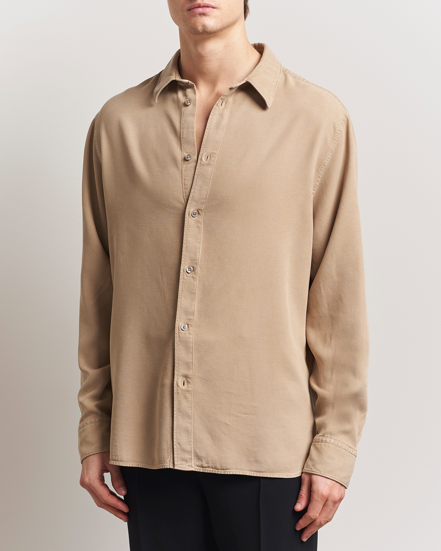 Herren | Hemden | J.Lindeberg | Garment Dyed Structure Tencel Shirt Khaki