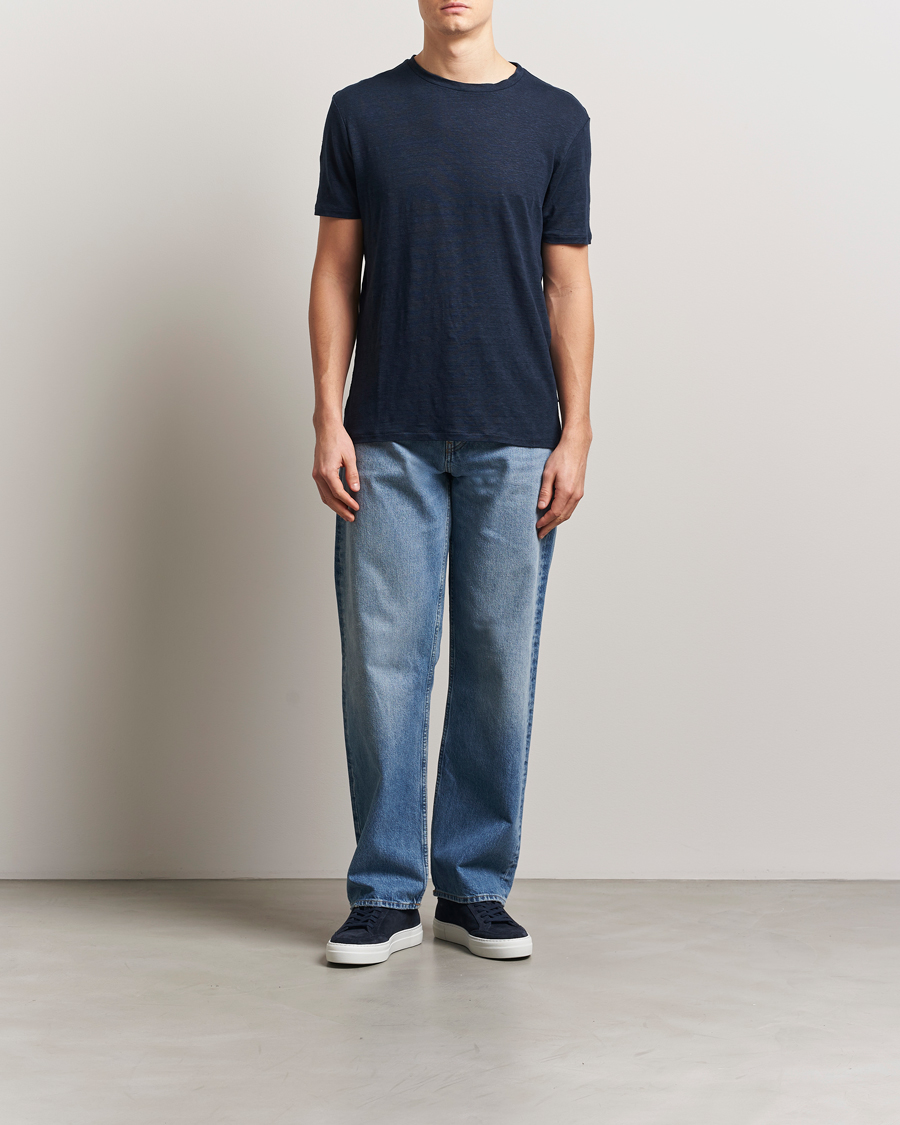 Herren | T-Shirts | J.Lindeberg | Coma Linen T-Shirt Navy