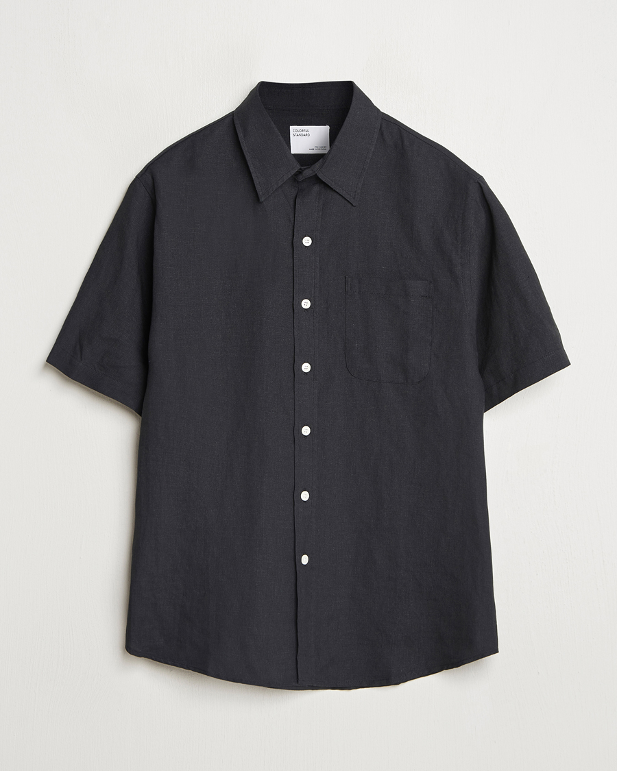 Herren | Hemden | Colorful Standard | Garment Dyed Linen Short Sleeve Shirt Deep Black
