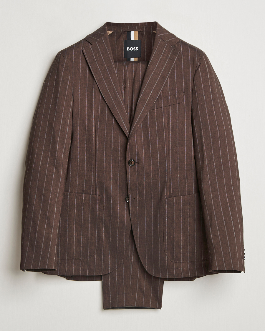 Herren | Anzüge | BOSS BLACK | Hanry Wool Pinstriped Suit Dark Brown