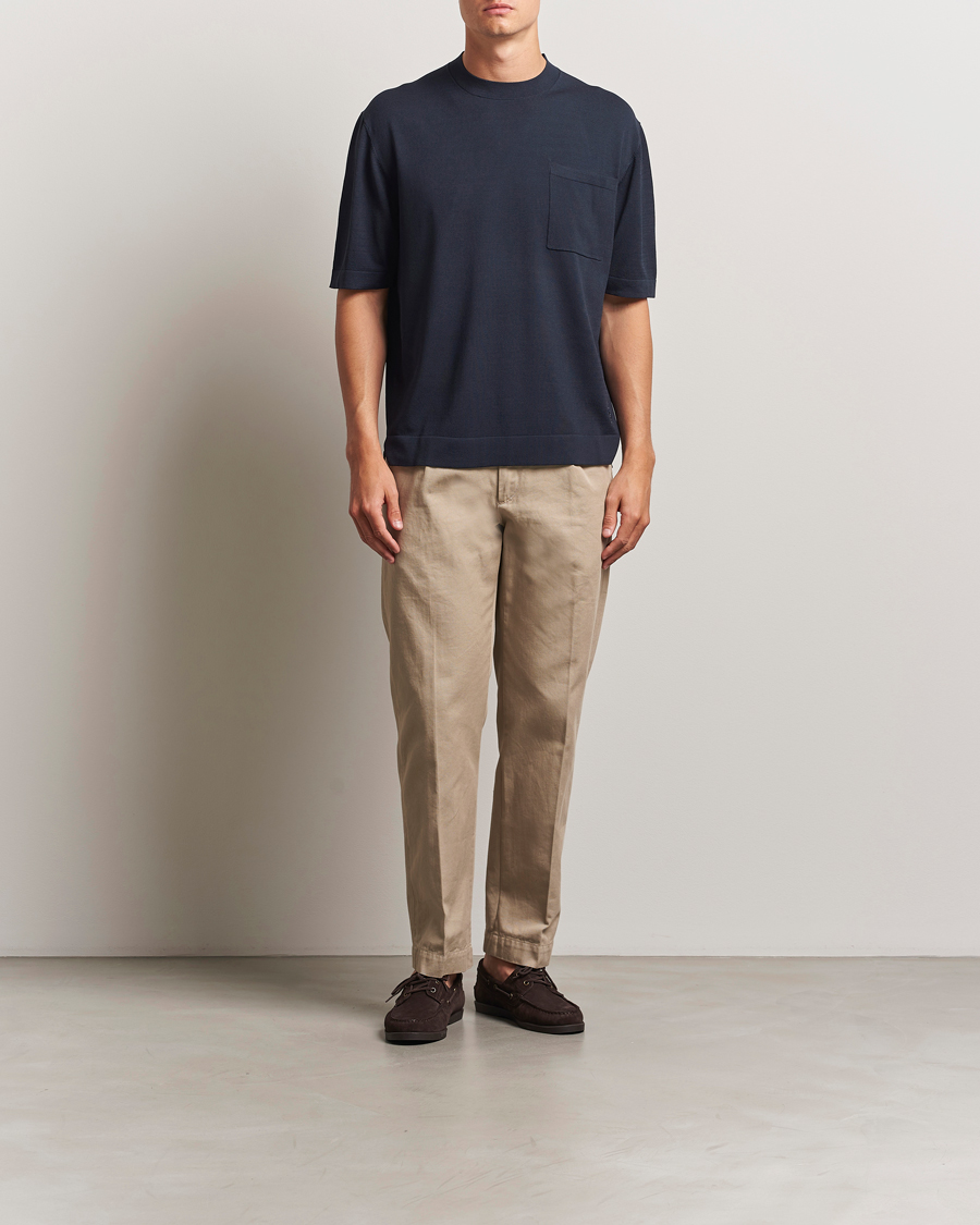 Herren | T-Shirts | BOSS BLACK | Jervaiso Cotton/Silk Knitted T-Shirt Dark Blue