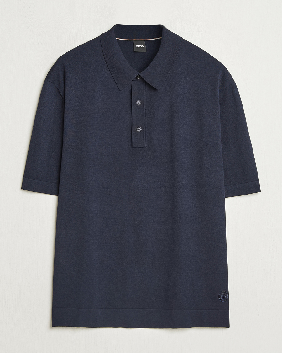 Herren | Poloshirts | BOSS BLACK | Jervasoni Cotton/Silk Knitted Polo Dark Blue