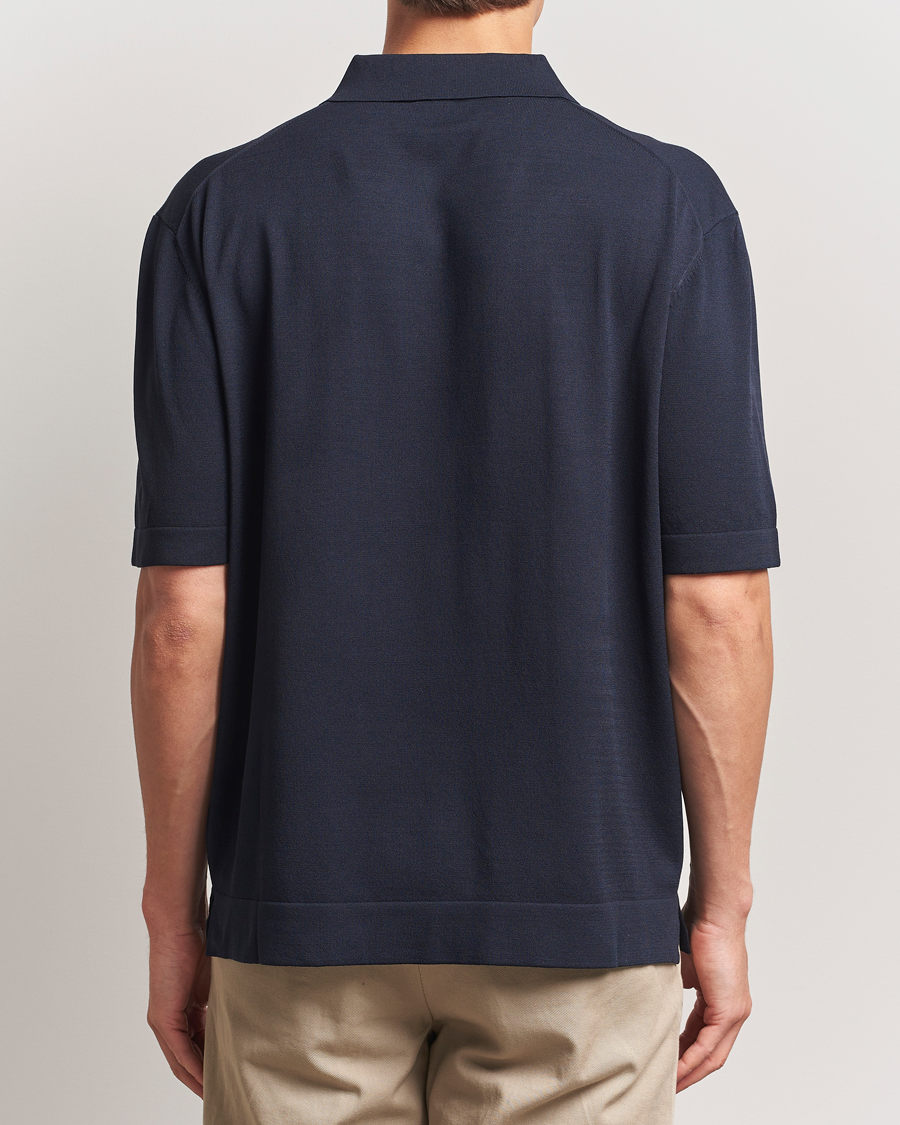 Herren | Poloshirts | BOSS BLACK | Jervasoni Cotton/Silk Knitted Polo Dark Blue
