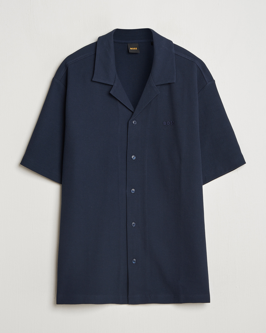 Herren | Hemden | BOSS ORANGE | Waffle Short Sleeve Shirt Dark Blue