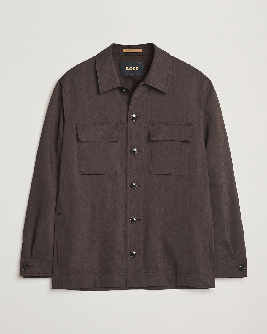 Herren | Jacken | BOSS CAMEL | Corvin Linen Shirt Jacket Dark Brown