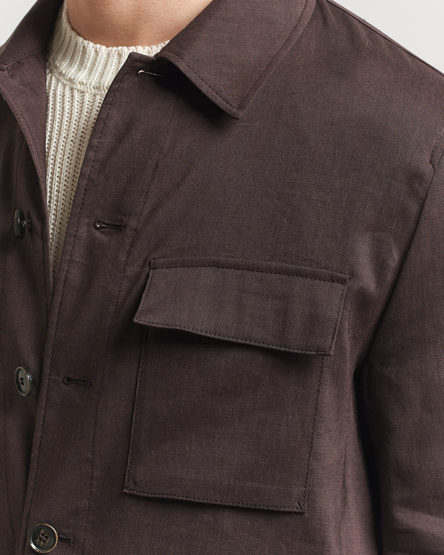 Herren | Jacken | BOSS CAMEL | Corvin Linen Shirt Jacket Dark Brown