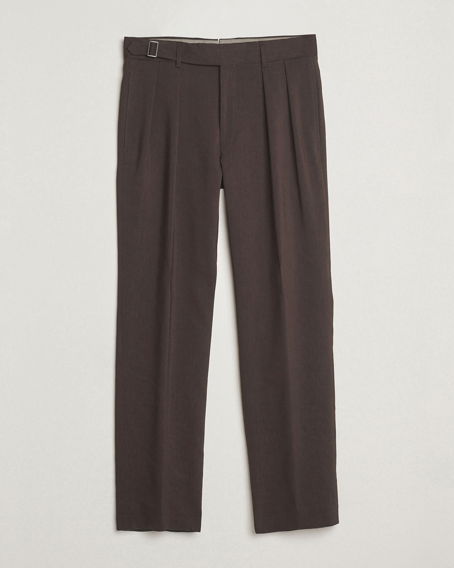 Herren | Hosen | BOSS CAMEL | Port Linen Double Pleated Trousers Dark Brown