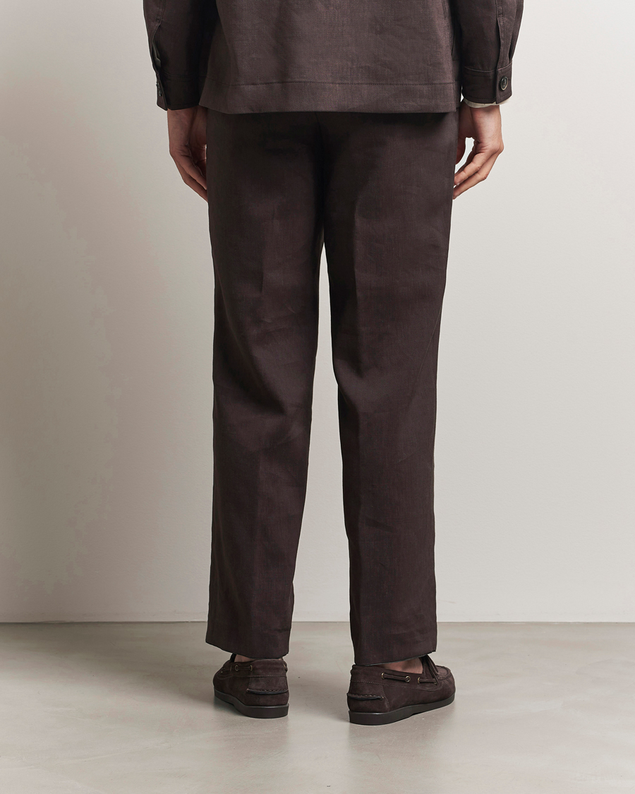Herren | Hosen | BOSS CAMEL | Port Linen Double Pleated Trousers Dark Brown