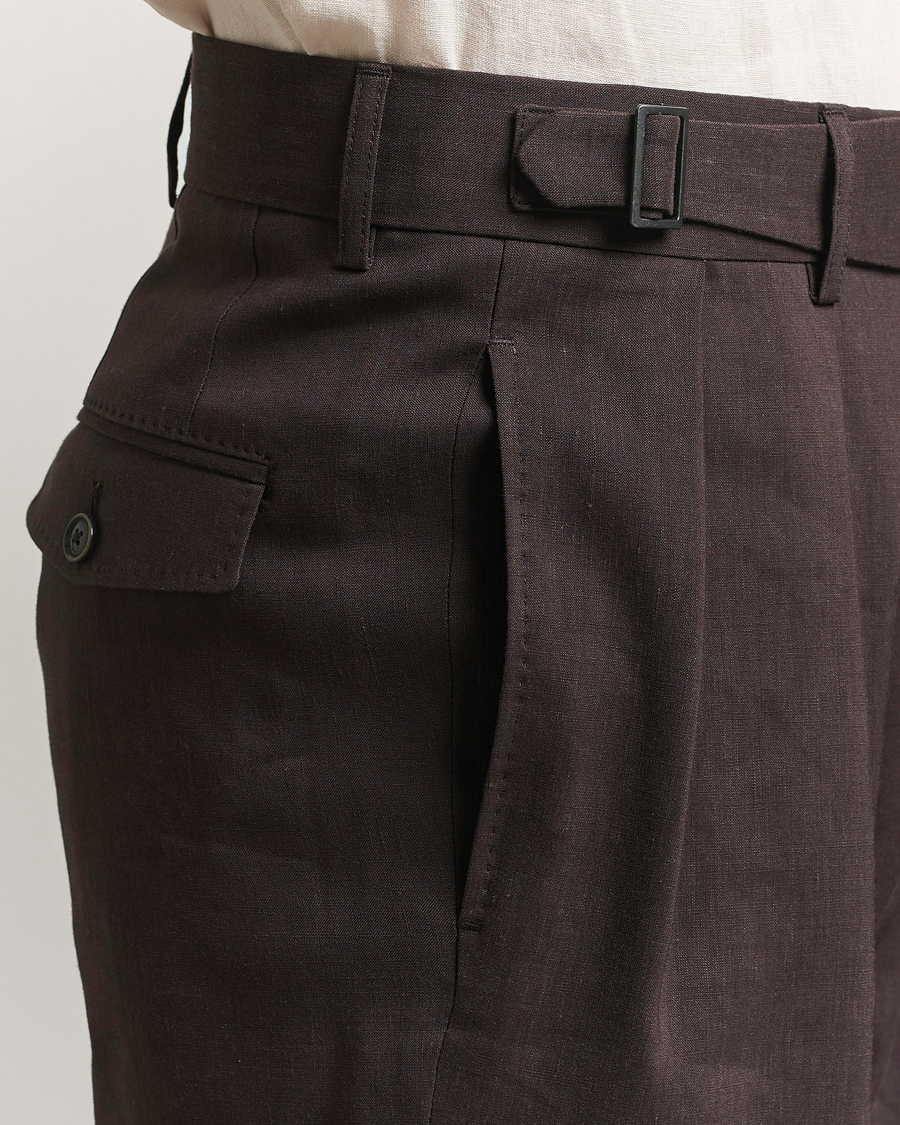 Herren | Hosen | BOSS CAMEL | Port Linen Double Pleated Trousers Dark Brown