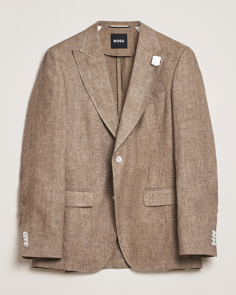 Herren | Sakkos | BOSS BLACK | Huge Linen Peak Lapel Blazer Dark Brown