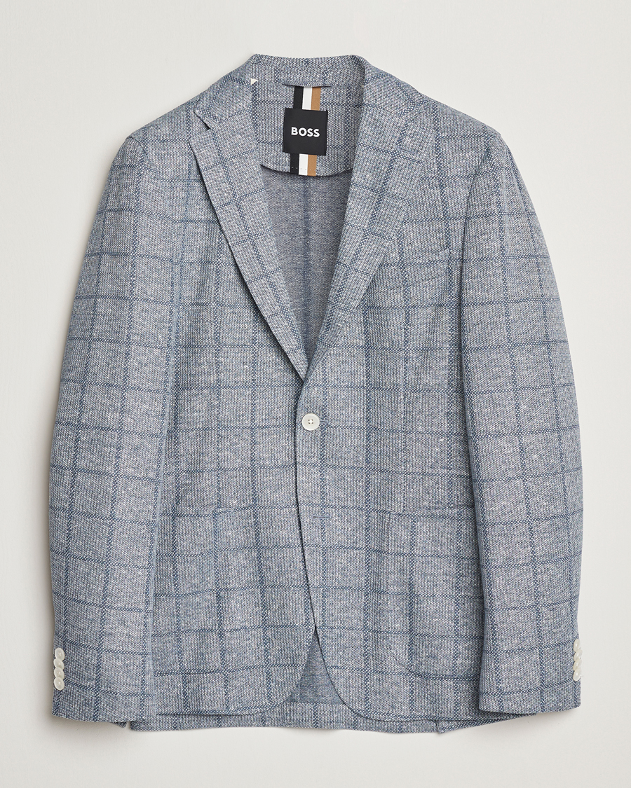 Herren | Sakkos | BOSS BLACK | Hanry Checked Jersey Patch Pocket Blazer Light Blue