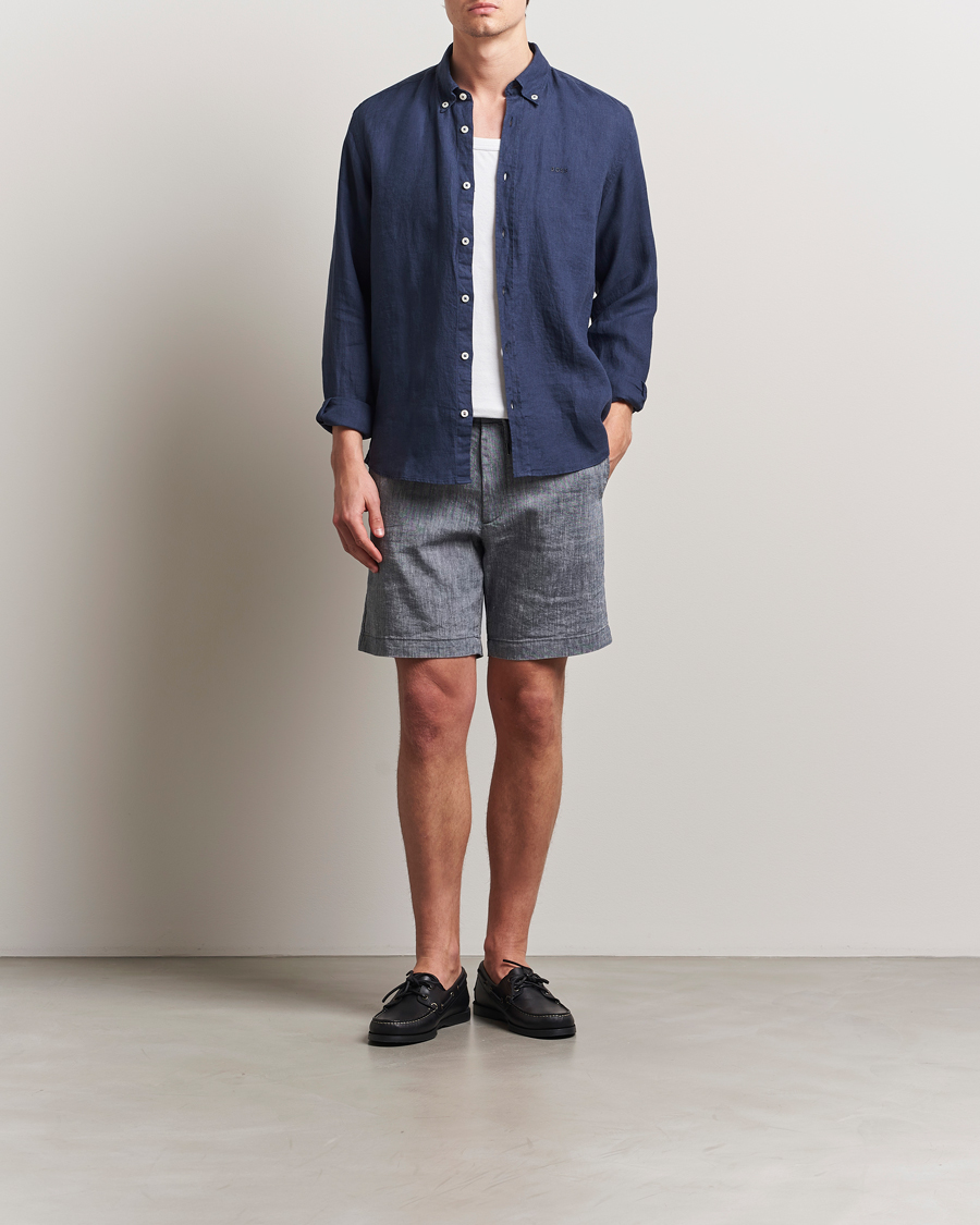 Herren | Shorts | BOSS BLACK | Kane Linen/Cotton Drawstring Shorts Dark Blue