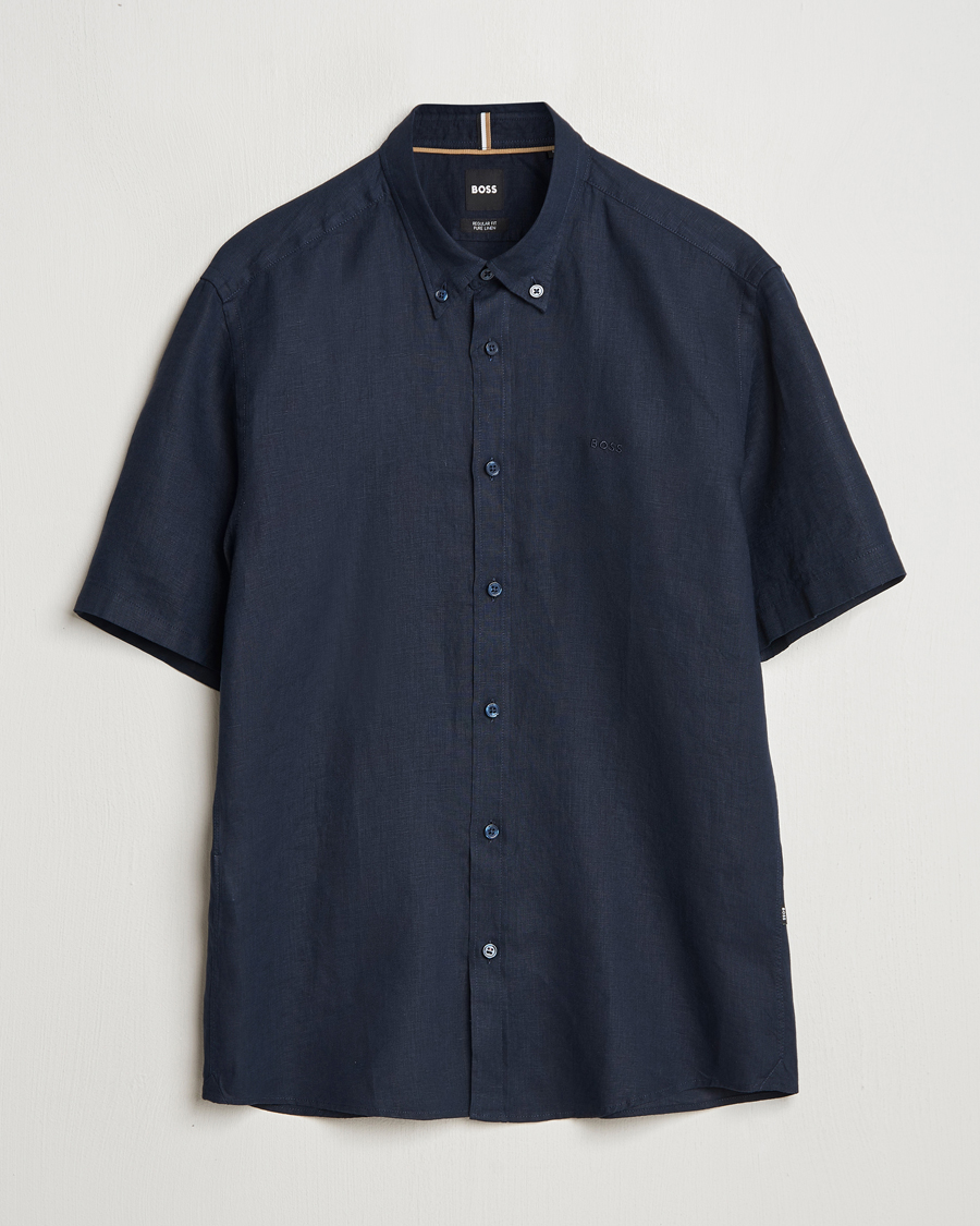 Herren | Hemden | BOSS BLACK | Liam Linen Short Sleeve Shirt Dark Blue