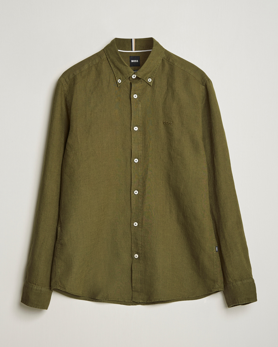Herren | Hemden | BOSS BLACK | Liam Linen Shirt Dark Green